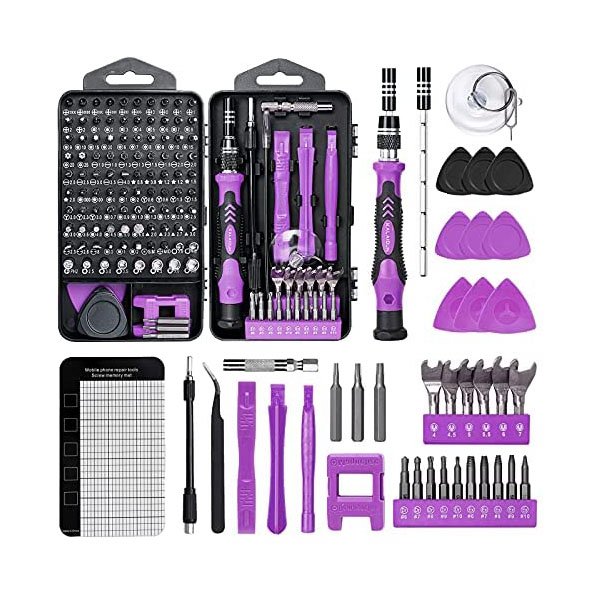 KALAIDUN 138 In 1 Precision Screwdriver Sets Diy Repair Kit, Screwdriver Tool Kit Suitable For Iphones,tablets,watches,cameras,nintendo Repairs Etc.with Mini Wrench And Stripped Screw Remover（PURPLE ）