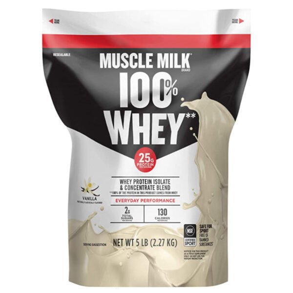 Muscle Milk 100% Whey Protein Powder, Vanilla, 25g Protein, 5 Pound
